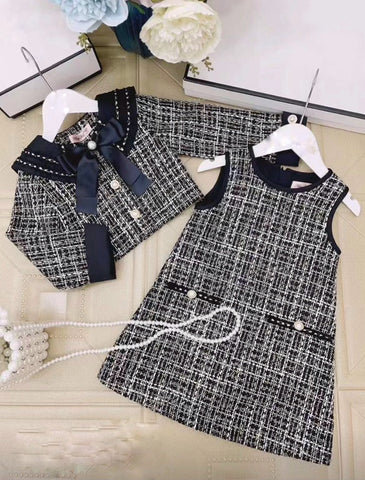 Priscilla Black & White Tweed Dress Jacket Set