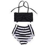 Kids Black and White High Waisted Bikini