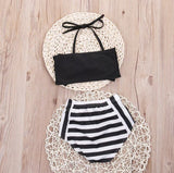 Kids Black and White High Waisted Bikini